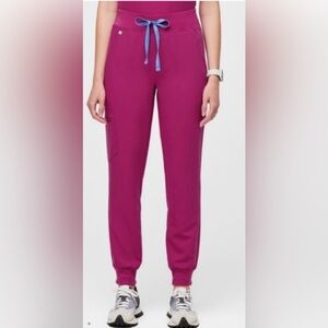 High Waisted Zamora Jogger Scrub Pants Hot pink Blue Ties xs Extra Small petite